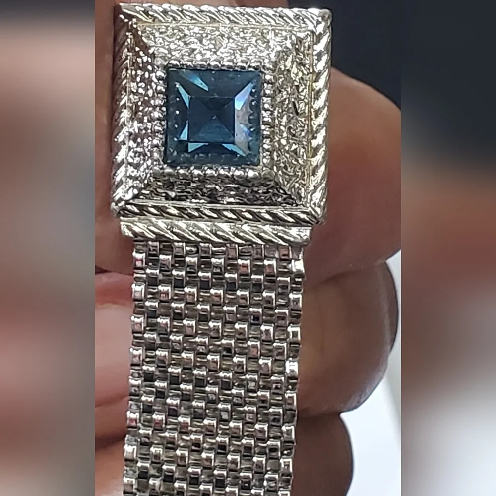 Swank Art Deco Sapphire Rhinestone Square Cufflinks